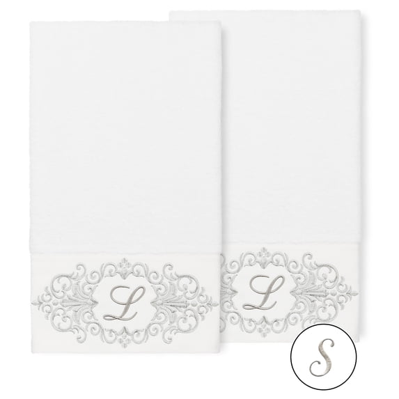 Authentic Hotel and Spa 100% Turkish Cotton Monica 2PC Embellished Bath Towel Set White S