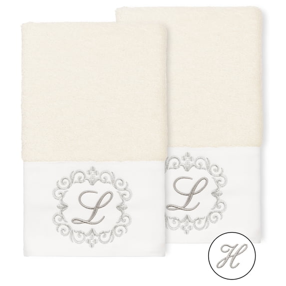 Authentic Hotel and Spa 100% Turkish Cotton Monica 2PC Embellished Hand Towel Set Cream H