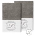 thumbnail image 1 of Authentic Hotel and Spa  100% Turkish Cotton Monica 2PC Embellished Hand Towel Set Dark Gray A, 1 of 3