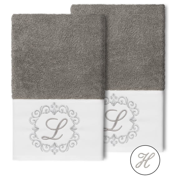 Authentic Hotel and Spa 100% Turkish Cotton Monica 2PC Embellished Hand Towel Set Dark Gray H