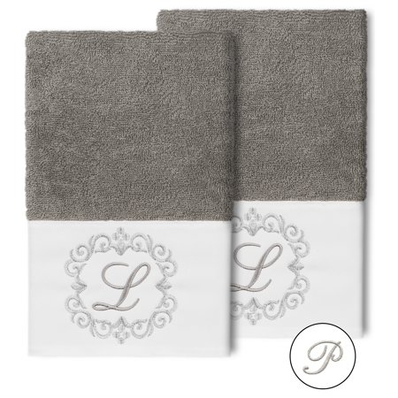 Authentic Hotel and Spa 100% Turkish Cotton Monica 2PC Embellished Hand Towel Set Dark Gray P
