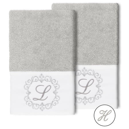 Authentic Hotel and Spa 100% Turkish Cotton Monica 2PC Embellished Hand Towel Set Light Gray H