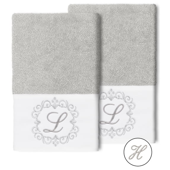 Authentic Hotel and Spa 100% Turkish Cotton Monica 2PC Embellished Hand Towel Set Light Gray H