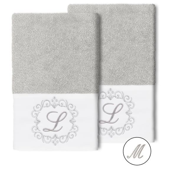 Authentic Hotel and Spa 100% Turkish Cotton Monica 2PC Embellished Hand Towel Set Light Gray M