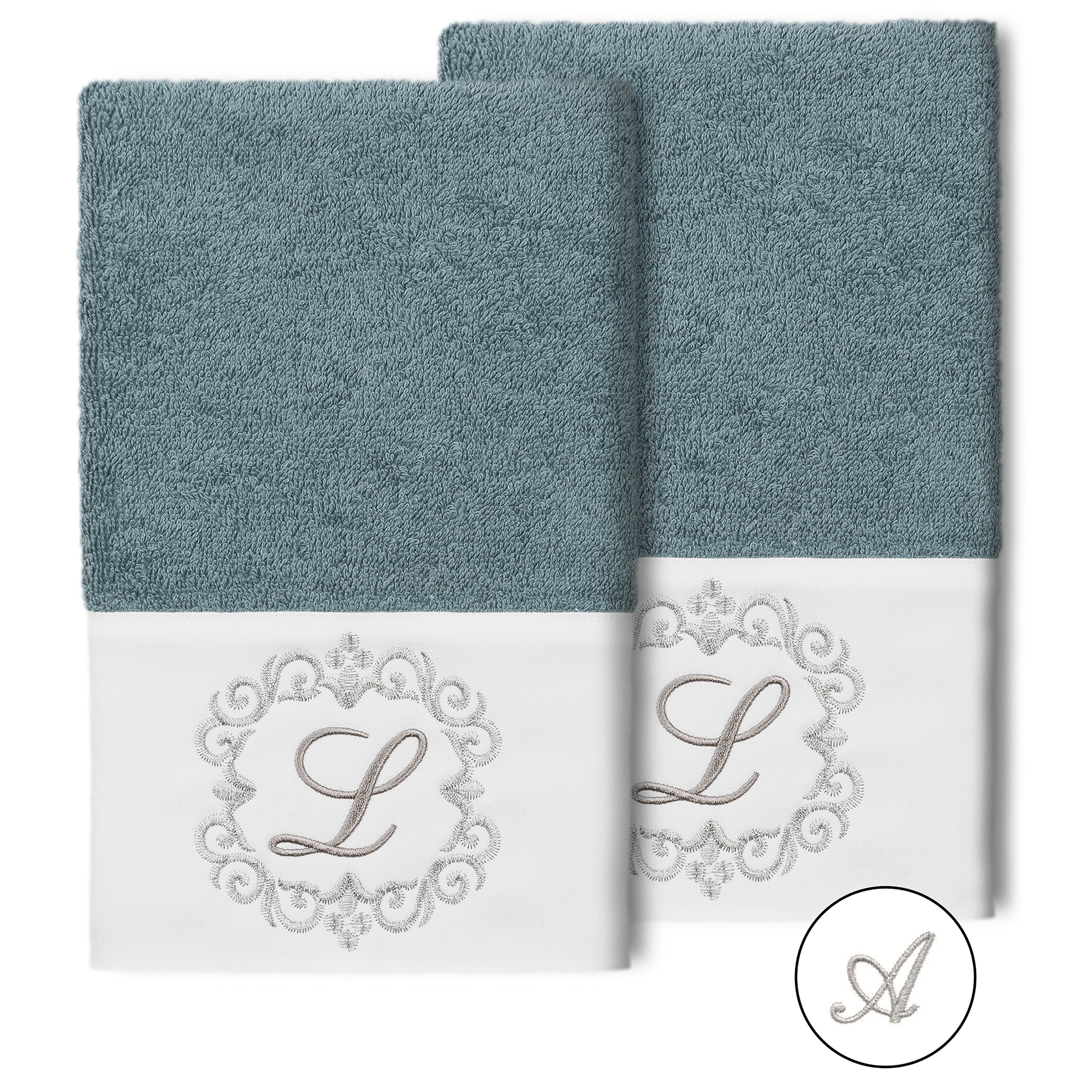 Teal Turkish Cotton Embellished Hand Towel Set
