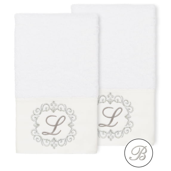 Authentic Hotel and Spa 100% Turkish Cotton Monica 2PC Embellished Hand Towel Set White B