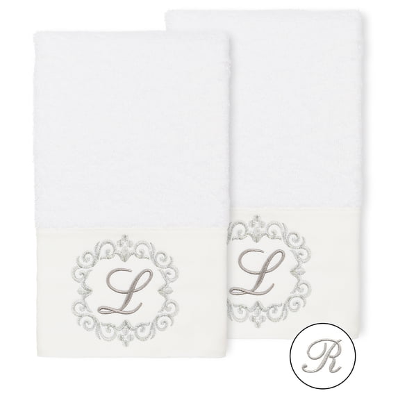 Authentic Hotel and Spa 100% Turkish Cotton Monica 2PC Embellished Hand Towel Set White R
