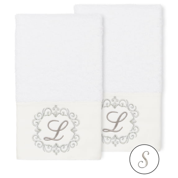 Authentic Hotel and Spa 100% Turkish Cotton Monica 2PC Embellished Hand Towel Set White S