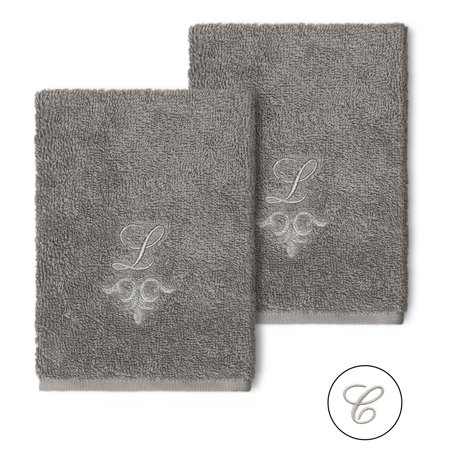Authentic Hotel and Spa 100% Turkish Cotton Monica 2PC Embellished Washcloth Set Dark Gray C