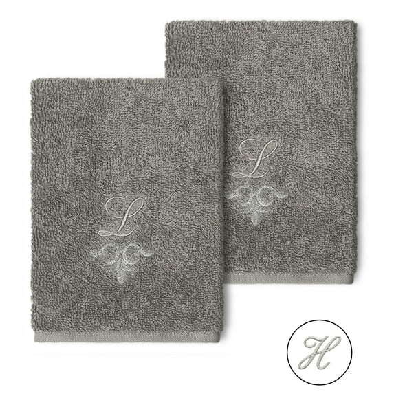 Authentic Hotel and Spa 100% Turkish Cotton Monica 2PC Embellished Washcloth Set Dark Gray H