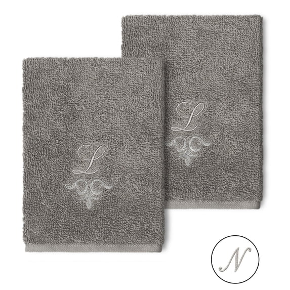 Authentic Hotel and Spa 100% Turkish Cotton Monica 2PC Embellished Washcloth Set Dark Gray N