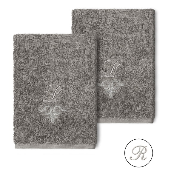 Authentic Hotel and Spa 100% Turkish Cotton Monica 2PC Embellished Washcloth Set Dark Gray R
