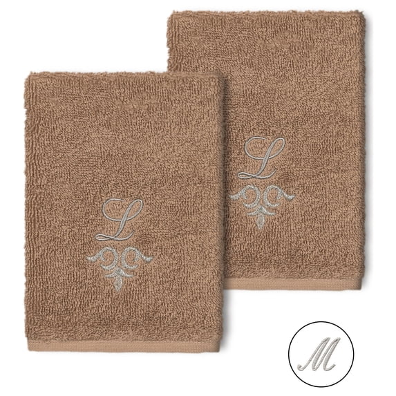 Authentic Hotel and Spa 100% Turkish Cotton Monica 2PC Embellished Washcloth Set Latte M