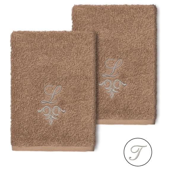 Authentic Hotel and Spa 100% Turkish Cotton Monica 2PC Embellished Washcloth Set Latte T