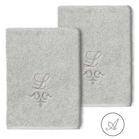 Authentic Hotel and Spa 100% Turkish Cotton Monica 2PC Embellished Washcloth Set Light Gray A