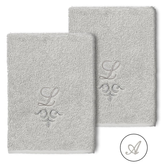Authentic Hotel and Spa 100% Turkish Cotton Monica 2PC Embellished Washcloth Set Light Gray A