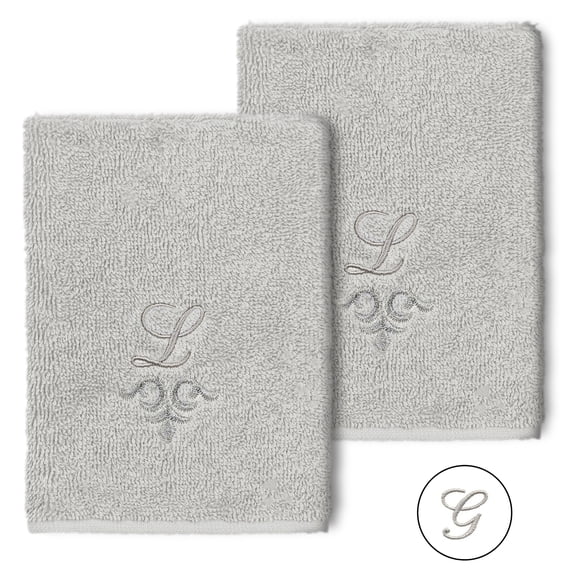 Authentic Hotel and Spa 100% Turkish Cotton Monica 2PC Embellished Washcloth Set Light Gray G