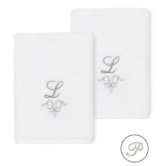 Authentic Hotel and Spa 100% Turkish Cotton Monica 2PC Embellished Washcloth Set White P