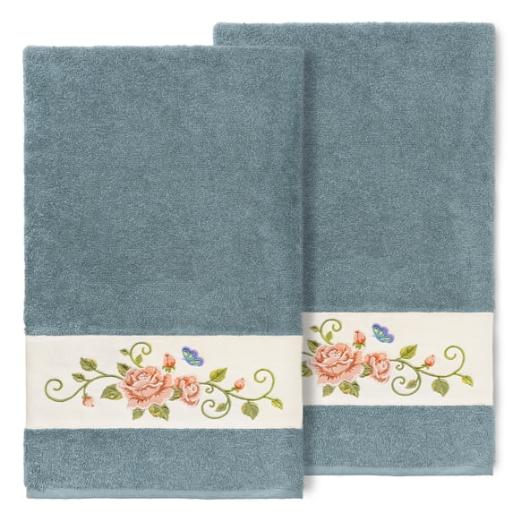Authentic Hotel and Spa 100% Turkish Cotton Rebecca 2PC Embellished Bath Towel Set Teal