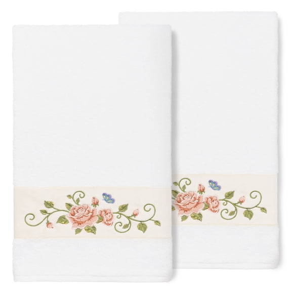 Authentic Hotel and Spa 100% Turkish Cotton Rebecca 2PC Embellished Bath Towel Set White