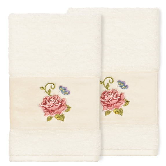 Authentic Hotel and Spa 100% Turkish Cotton Rebecca 2PC Embellished Hand Towel Set Cream