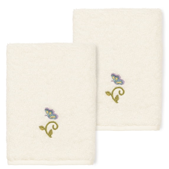 Authentic Hotel and Spa 100% Turkish Cotton Rebecca 2PC Embellished Washcloth Set Cream