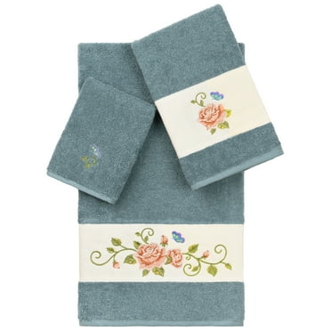 Authentic Hotel and Spa  100% Turkish Cotton Rebecca 3PC Embellished Towel Set Teal