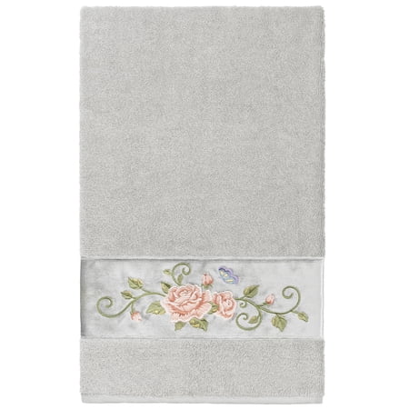 Authentic Hotel and Spa 100% Turkish Cotton Rebecca Embellished Bath Towel Light Gray