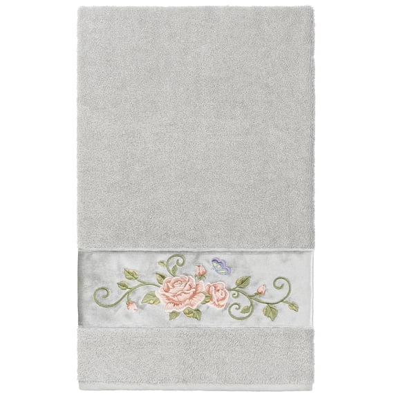 Authentic Hotel and Spa 100% Turkish Cotton Rebecca Embellished Bath Towel Light Gray