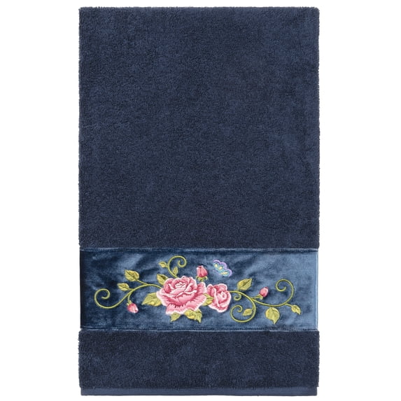 Authentic Hotel and Spa 100% Turkish Cotton Rebecca Embellished Bath Towel Midnight Blue