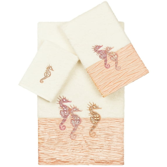 Authentic Hotel and Spa 100% Turkish Cotton Sofia 3PC Embellished Towel Set Cream