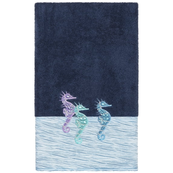 Authentic Hotel and Spa 100% Turkish Cotton Sofia Embellished Bath Towel Midnight Blue