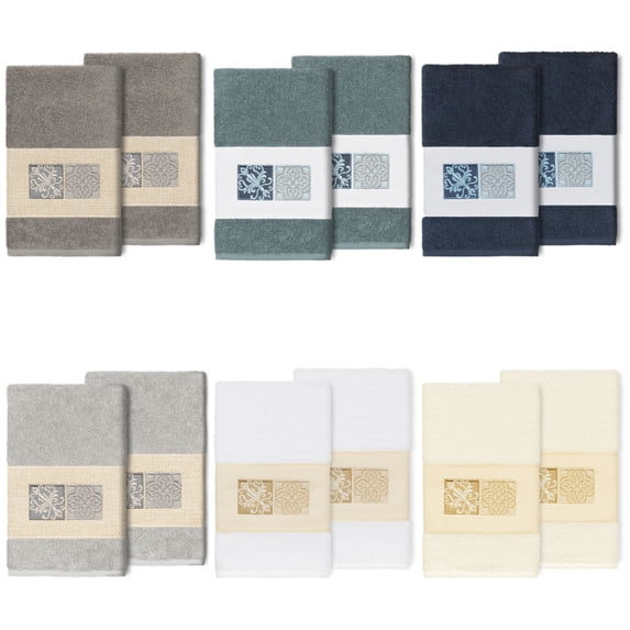 Authentic Hotel and Spa 100% Turkish Cotton Vivian 2PC Embellished Hand Towel Set Light Gray
