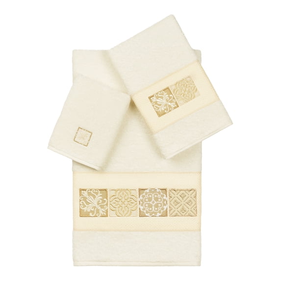 Authentic Hotel and Spa 100% Turkish Cotton Vivian 3PC Embellished Towel Set Cream