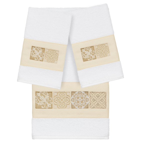 Authentic Hotel and Spa 100% Turkish Cotton Vivian 3PC Embellished Towel Set White