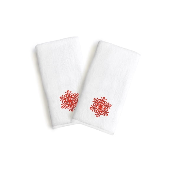 Authentic Hotel and Spa 2-piece Holiday Turkish Cotton Hand Towels with Red Snowflake Embroidery (Set of 2)