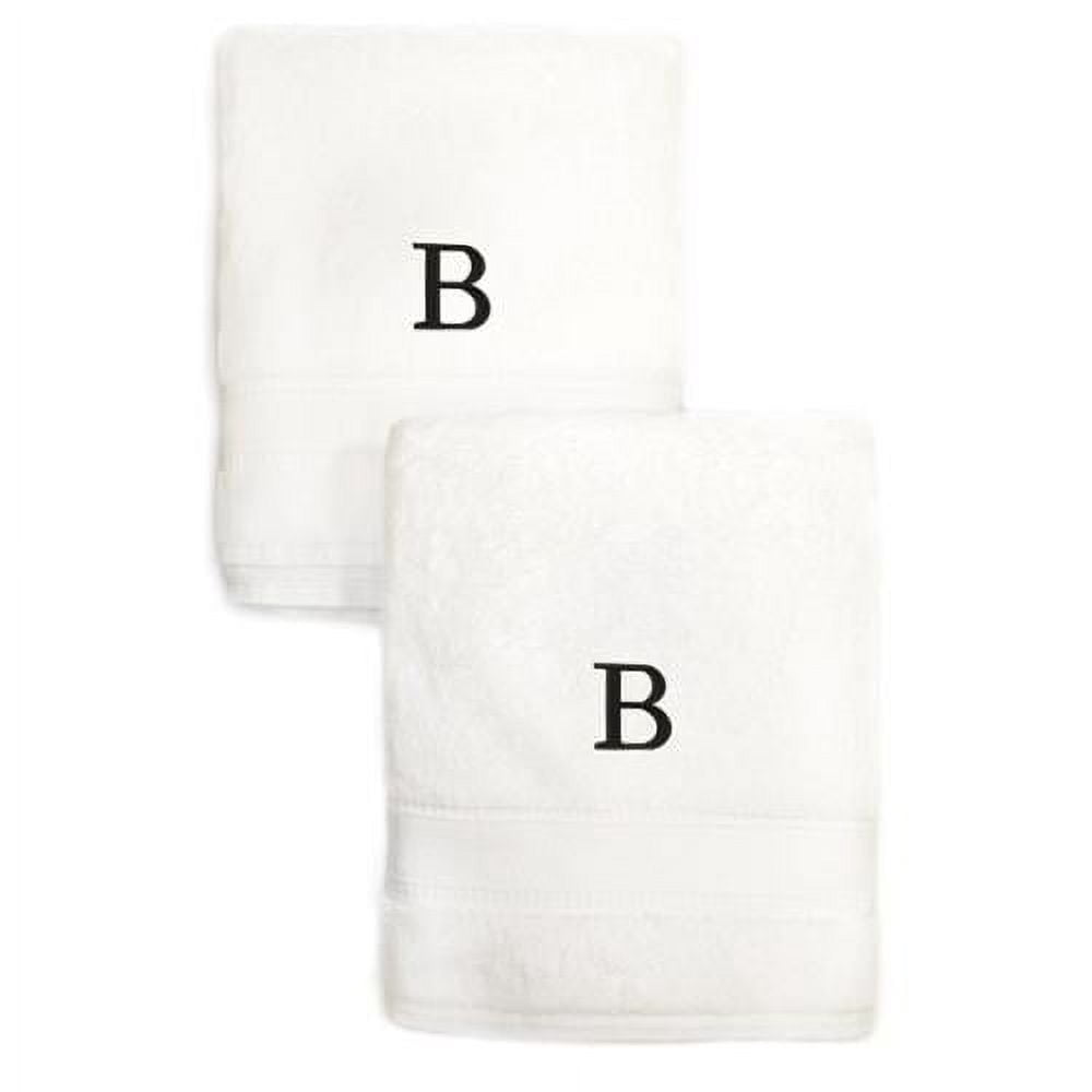 Authentic Hotel and Spa  2-piece White Turkish Cotton Hand Towels with Black Monogrammed Initial White/C