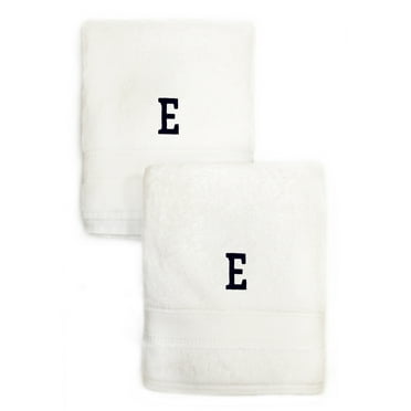 Authentic Hotel and Spa  2-piece White Turkish Cotton Hand Towels with Black Monogrammed Initial White/E