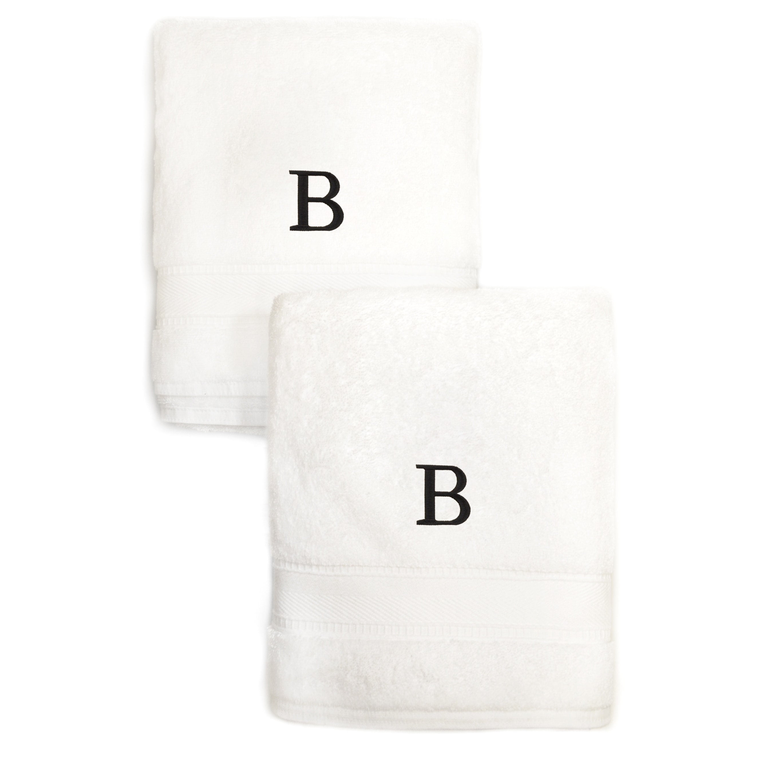 Authentic Hotel and Spa 2-piece White Turkish Cotton Hand Towels with Black  Monogrammed Initial White/E
