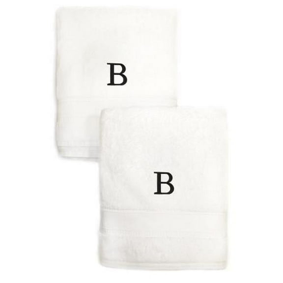 Authentic Hotel and Spa  2-piece White Turkish Cotton Hand Towels with Black Monogrammed Initial White/M