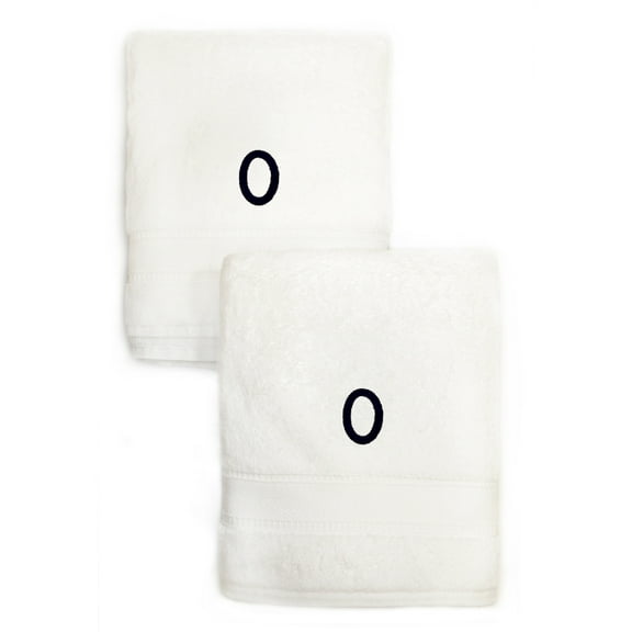 Authentic Hotel and Spa  2-piece White Turkish Cotton Hand Towels with Black Monogrammed Initial White/O
