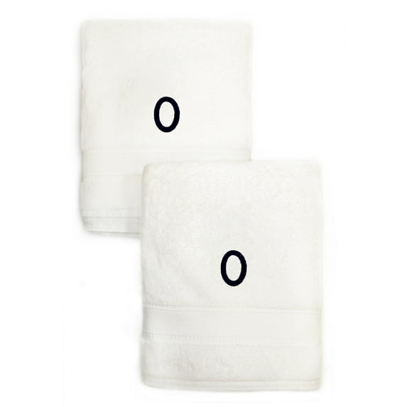 Authentic Hotel and Spa 2-piece White Turkish Cotton Hand Towels with Black Monogrammed Initial White/O