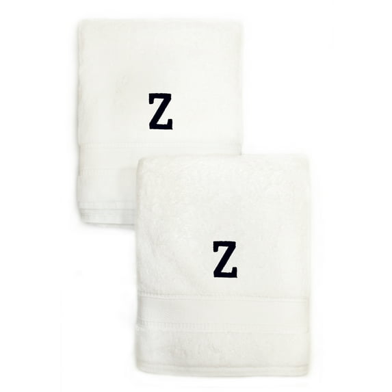 Authentic Hotel and Spa 2-piece White Turkish Cotton Hand Towels with Black Monogrammed Initial White/Z