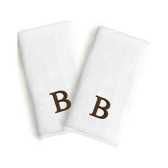 Authentic Hotel and Spa  2-piece White Turkish Cotton Hand Towels with Brown Block Monogrammed Initial White/Brown S