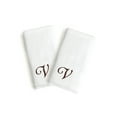 thumbnail image 1 of Authentic Hotel and Spa  2-piece White Turkish Cotton Hand Towels with Brown Script Monogrammed Initial White/Brown V, 1 of 5