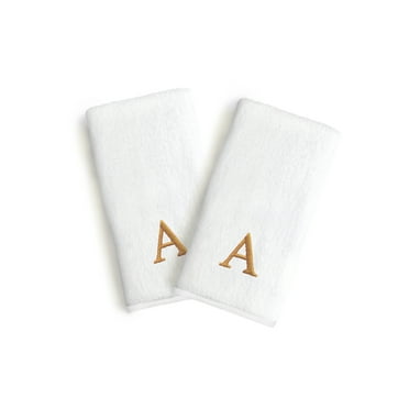 Authentic Hotel and Spa  2-piece White Turkish Cotton Hand Towels with Gold Block Monogrammed Initial White/A