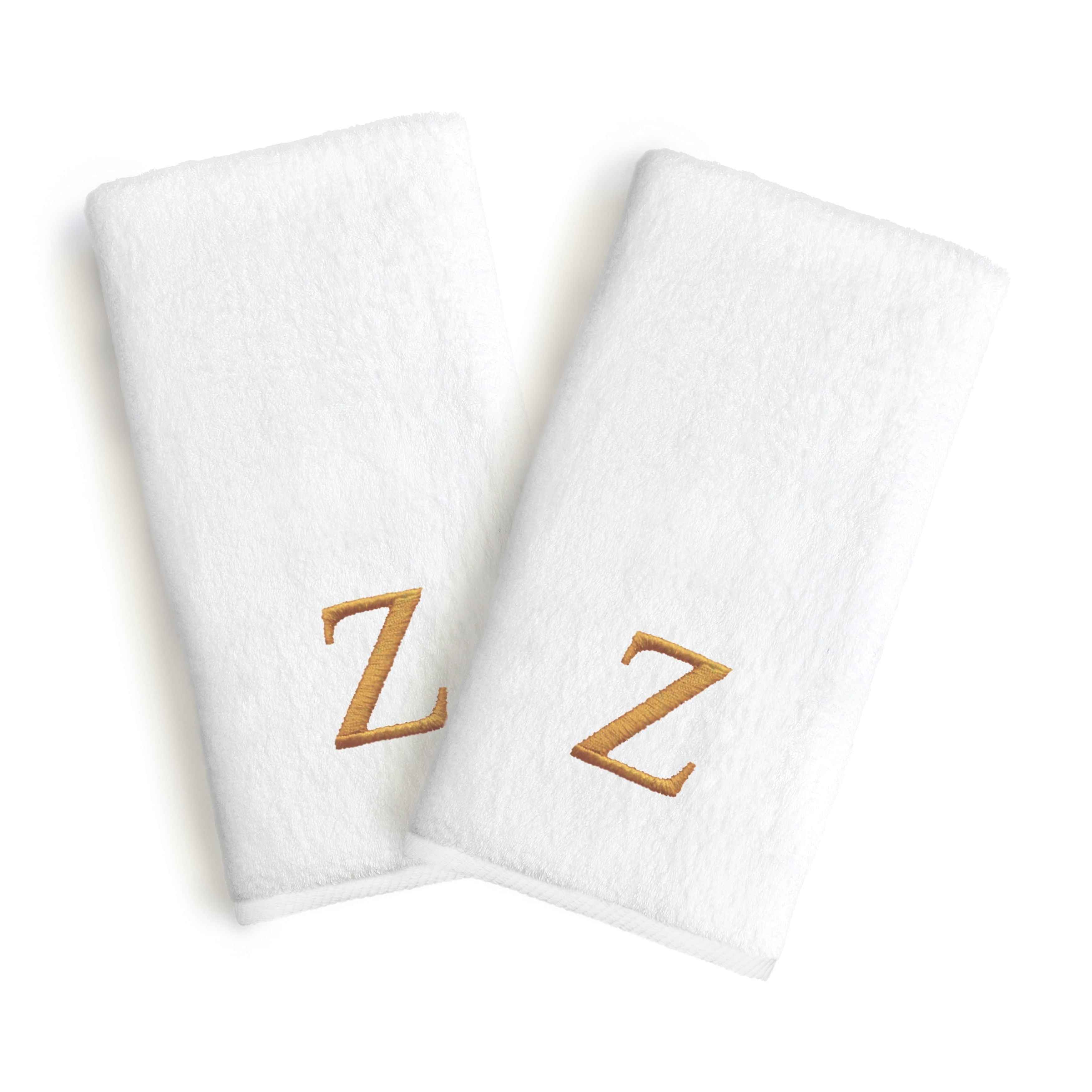 Authentic Hotel and Spa 2 piece White Turkish Cotton Hand Towels with Gold Block Monogrammed Initial White S Walmart