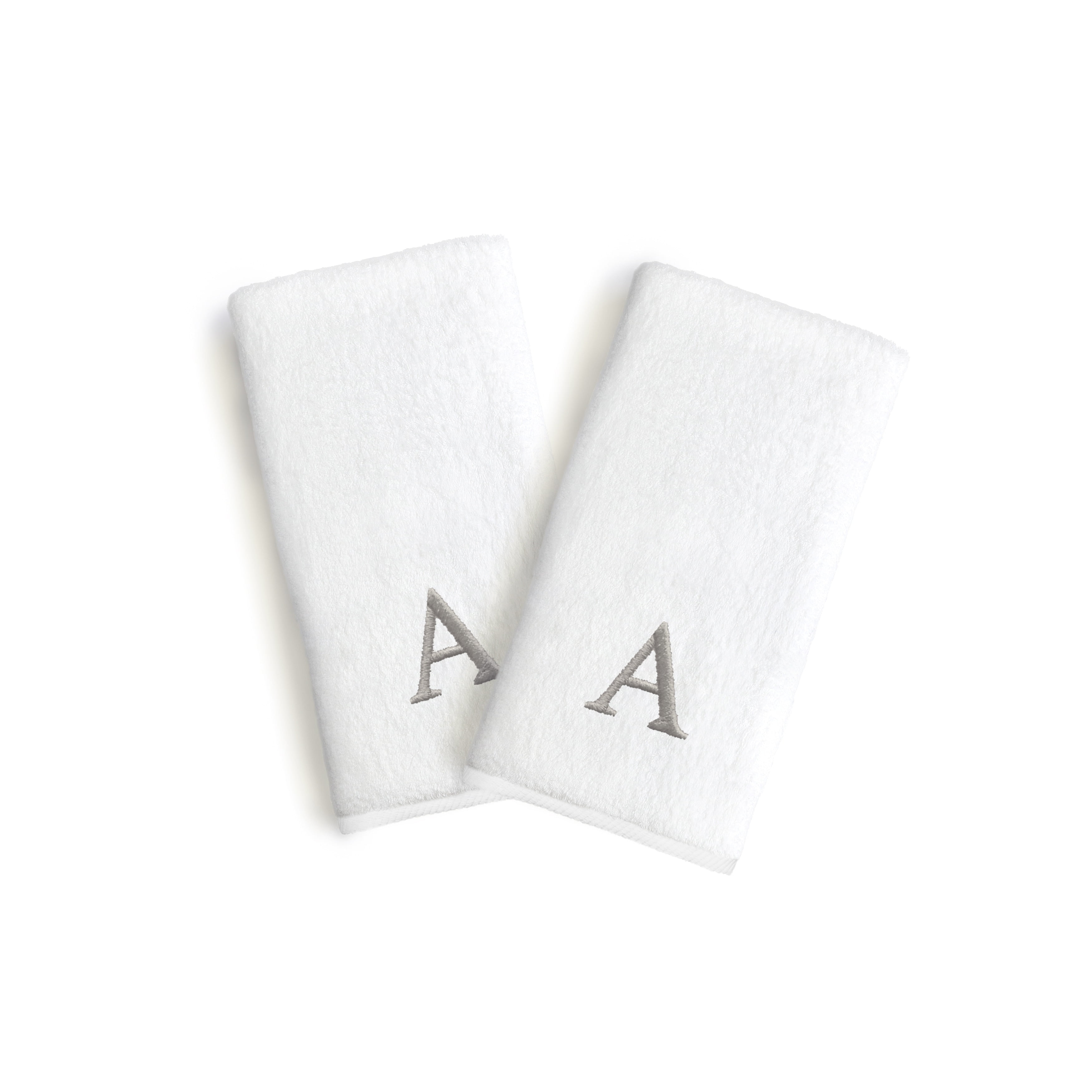 Authentic Hotel and Spa  2-piece White Turkish Cotton Hand Towels with Grey Block Monogrammed Initial White/A