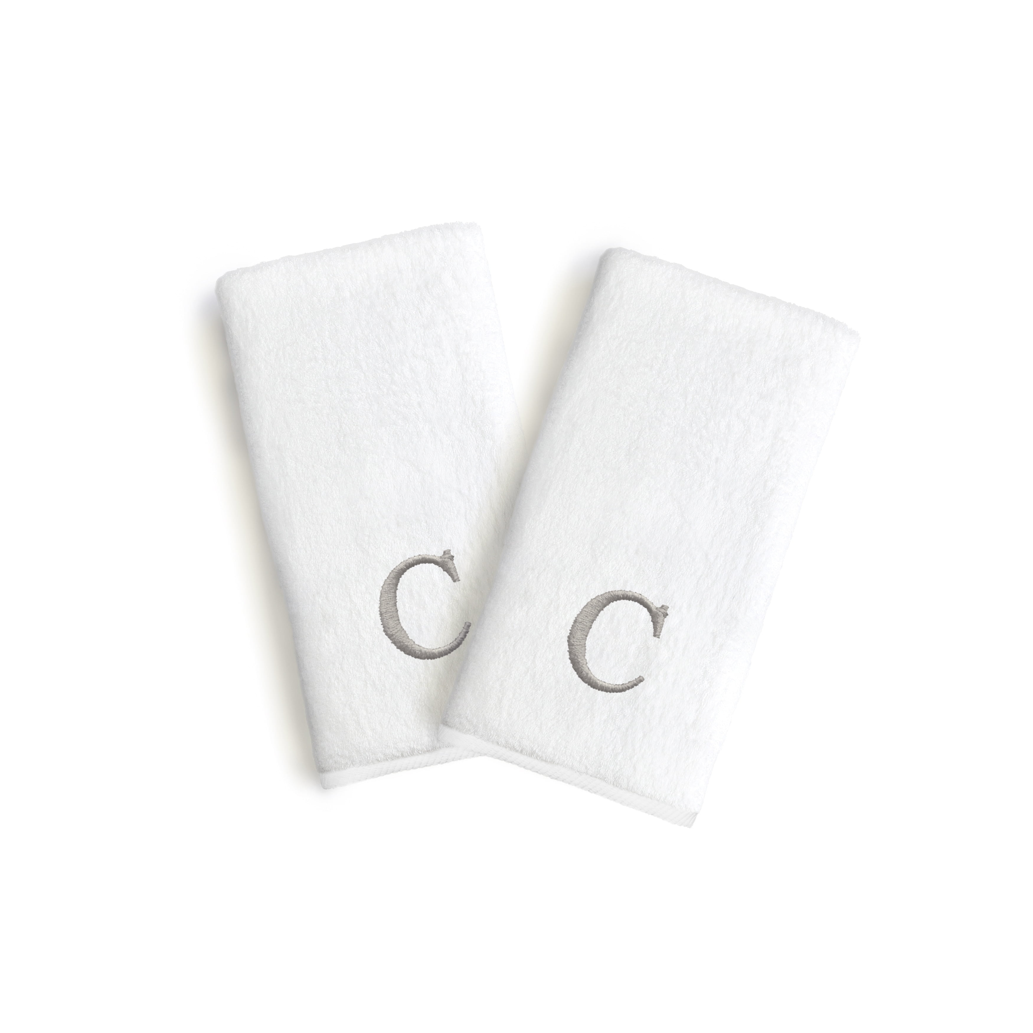 Authentic Hotel and Spa  2-piece White Turkish Cotton Hand Towels with Grey Block Monogrammed Initial White/C