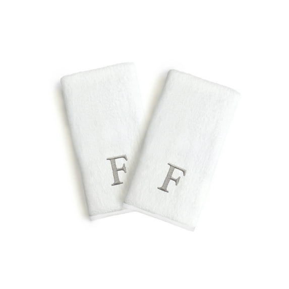 Authentic Hotel and Spa 2-piece White Turkish Cotton Hand Towels with Grey Block Monogrammed Initial White/F